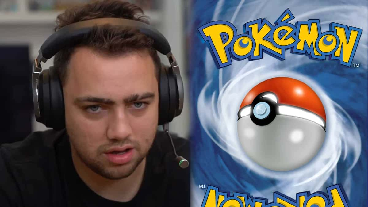 Twitch streamer Mizkif next to Pokemon Trading Card Game back