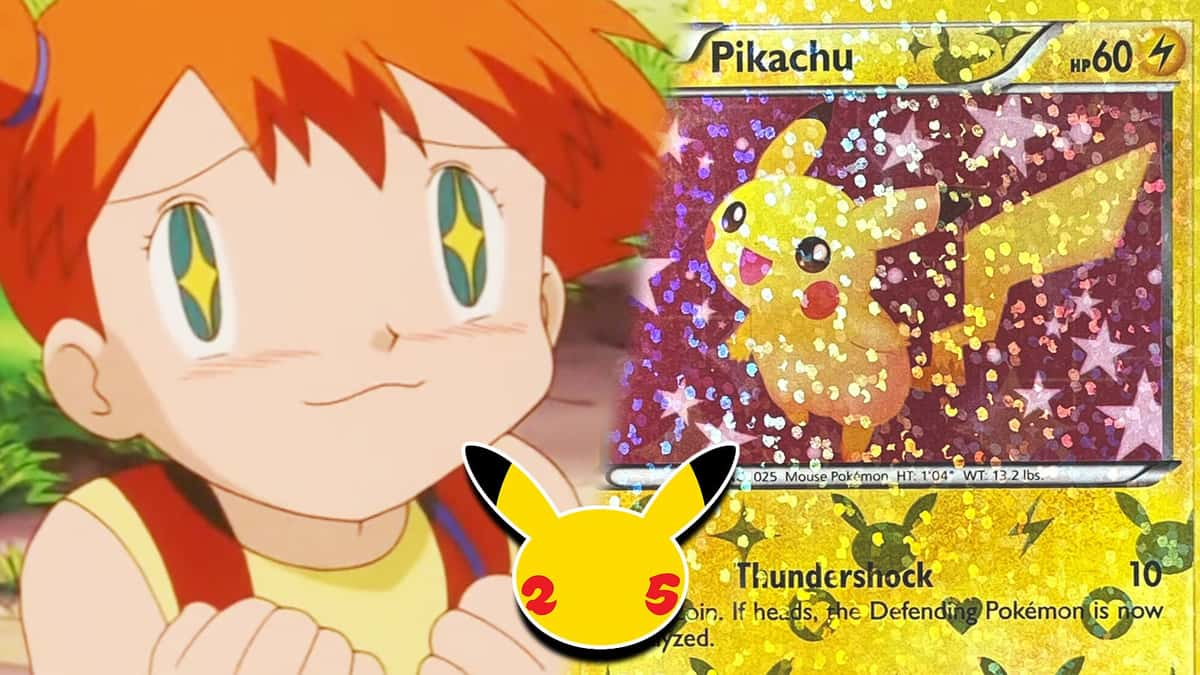 Misty from Pokemon anime next to Pikachu TCG card