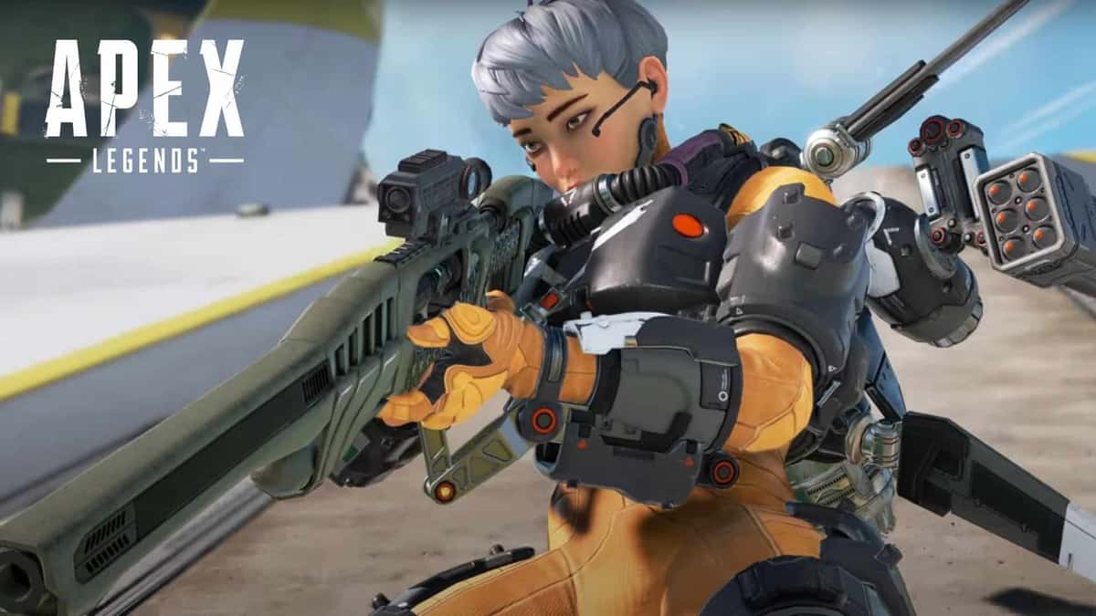 Valkyrie aiming down a gun in Apex Legends