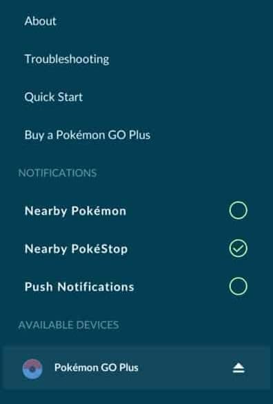 pokemon go plus menu