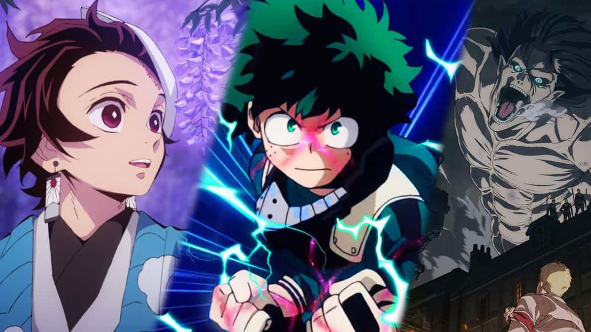 Demon Slayer's Tanjiro next to my Hero Academia next to Attack on Titan