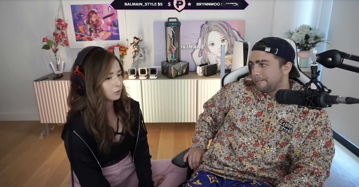 Twitch streamers Pokimane and Mizkif discussing FaZe Clan cryptocurrency drama.