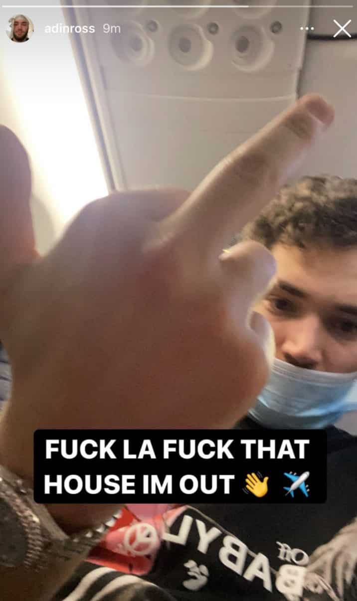 Adin Ross instagram story about leaving LA