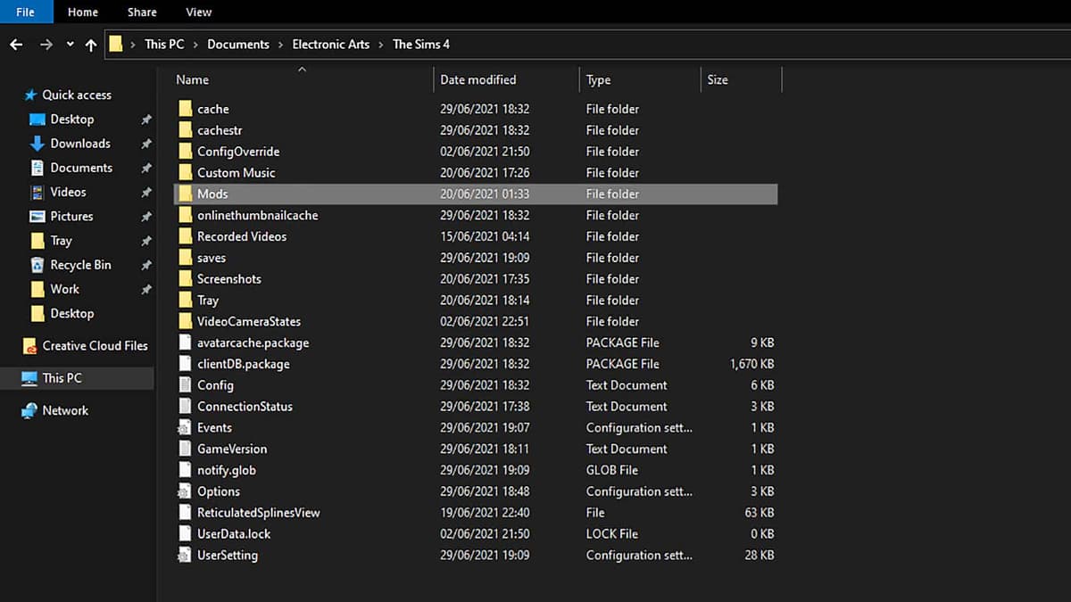 A screenshot of where to install mods in The Sims 4