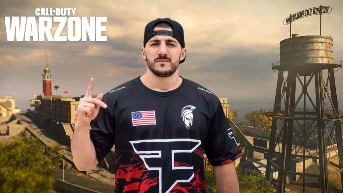 Nickmercs standing on top of Rebirth Island in Warzone