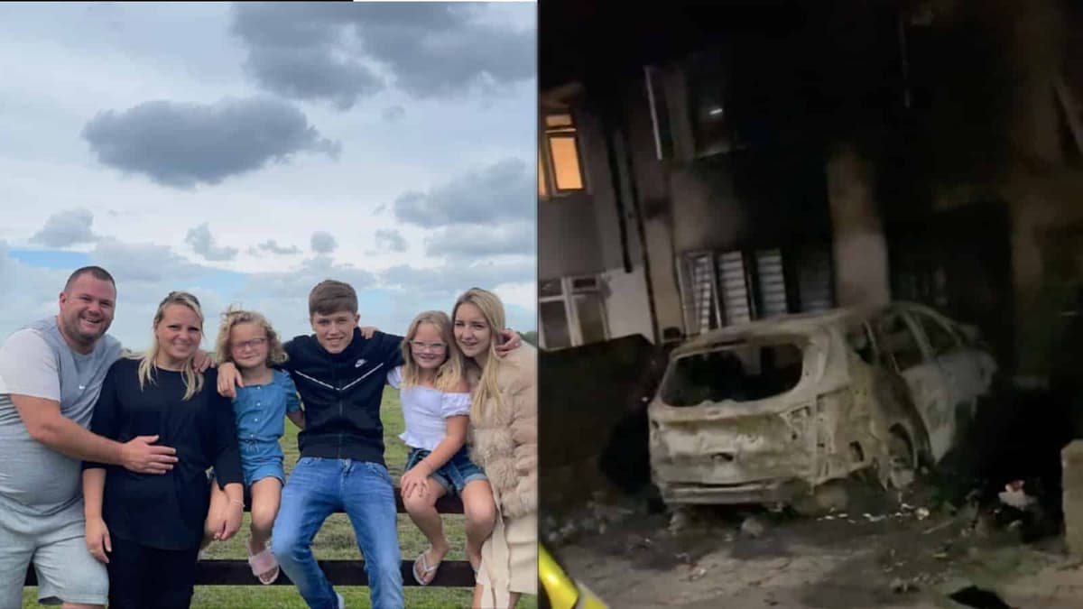 Photo of the Smithy Family and the destruction to their property after the fire