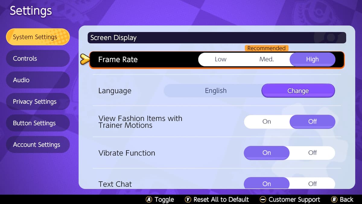 Pokemon Unite Framerate System Settings