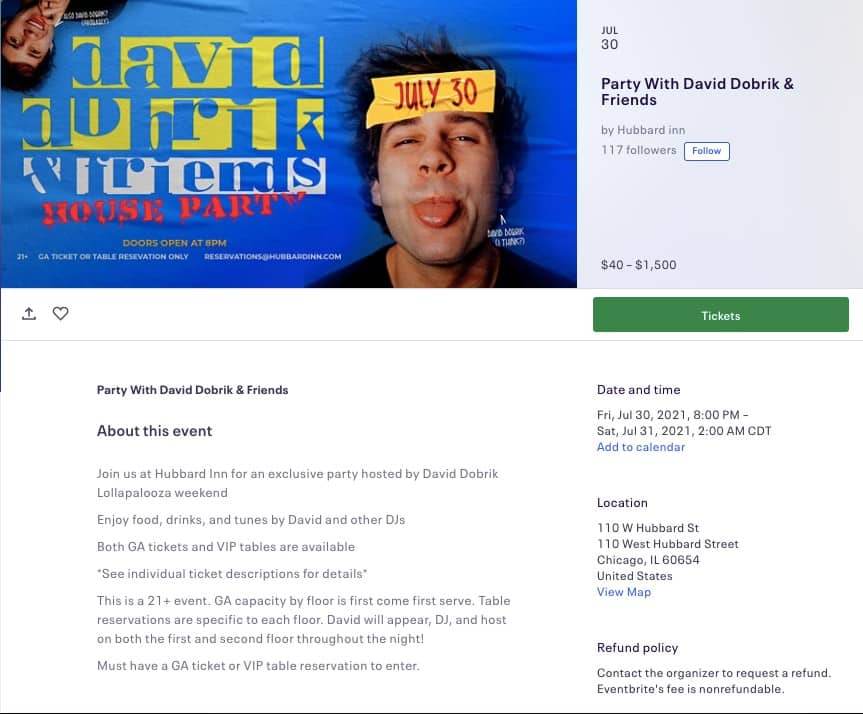 David Dobrik event advertisement