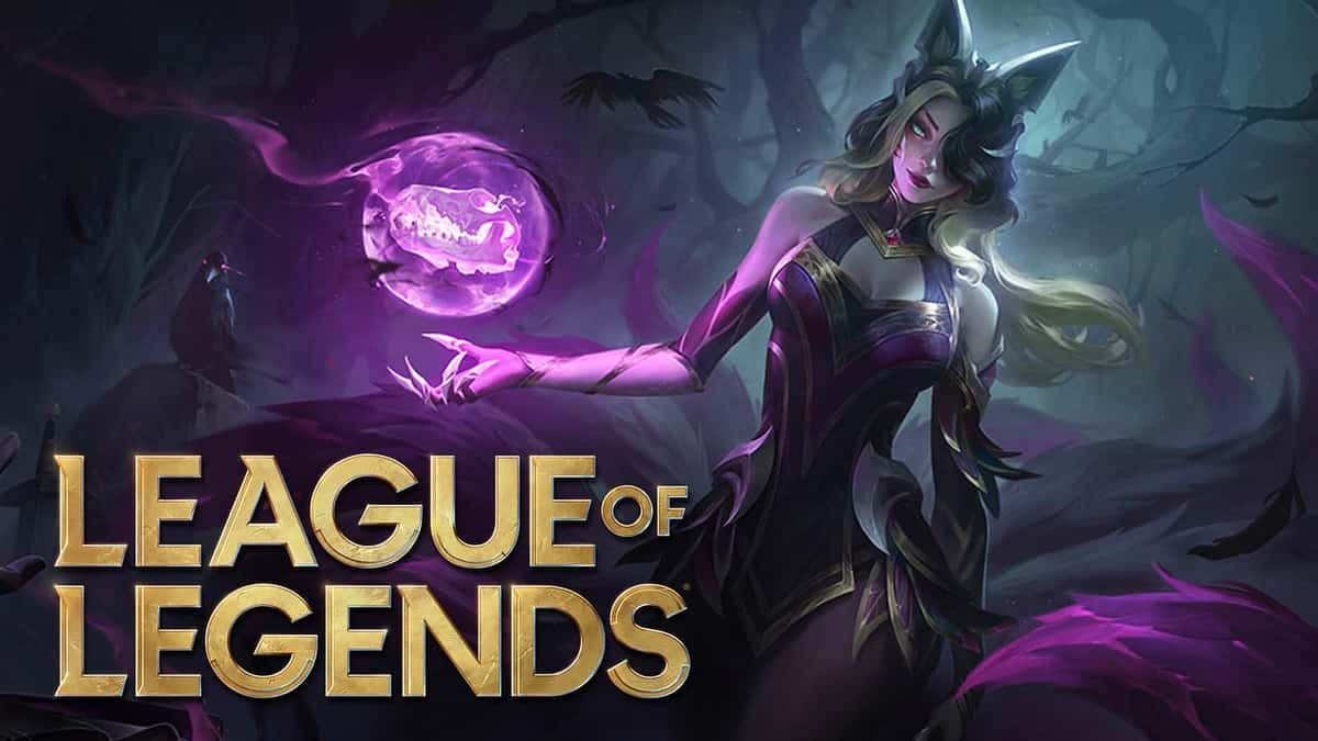 Coven Ahri stands in front of League of Legends patch 11.16 update.