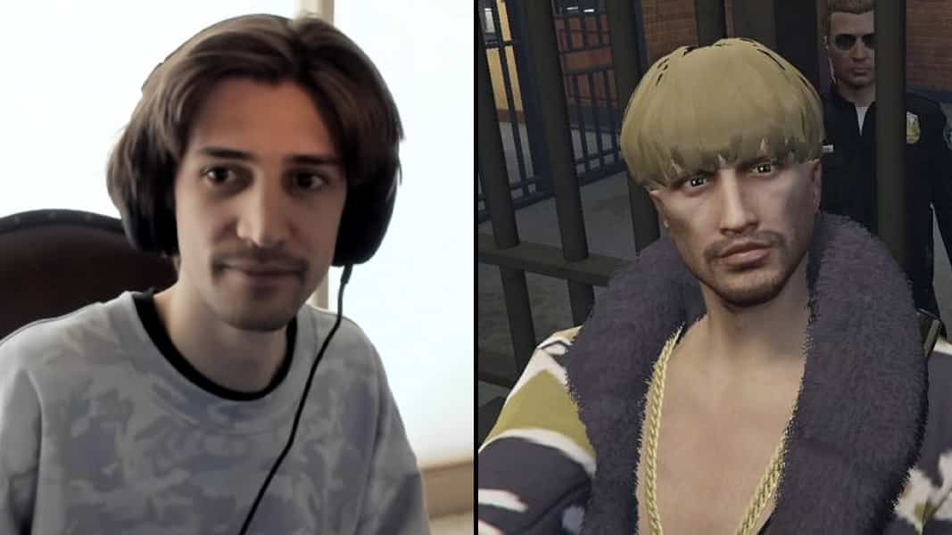 xQc alongside GTA RP character taking selfie