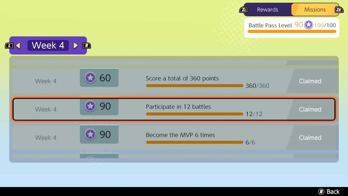 Pokemon Unite weekly missions page