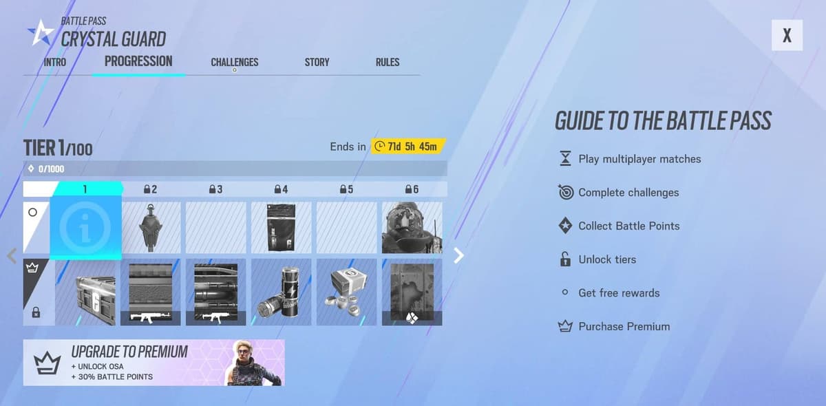 Rainbow Six Operation Crystal Guard battle pass tiers