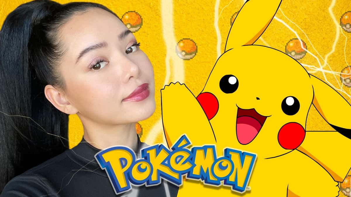 TikTok Bella Poarch next to Pokemon Pikachu