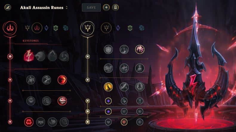 Akali rune page in league of Legends season 11