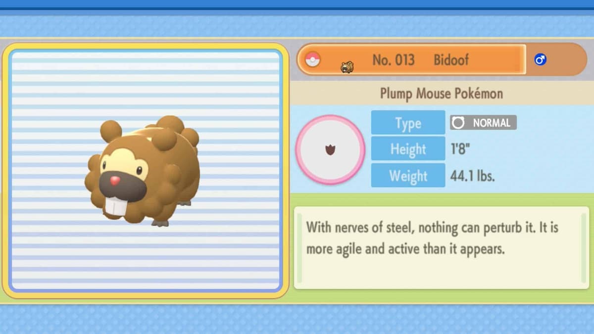 Pokemon Brilliant Diamond Shining Pearl Bidoof Dex entry