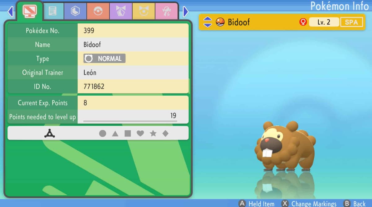 Pokemon Brilliant Diamond & Shining Pearl Bidoof Dex entry