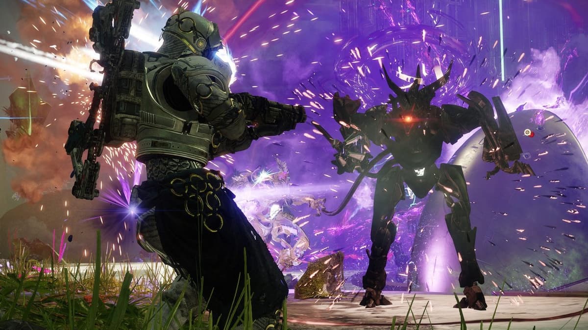 A Guardian takes on a Vex Minotaur champion in Destiny 2