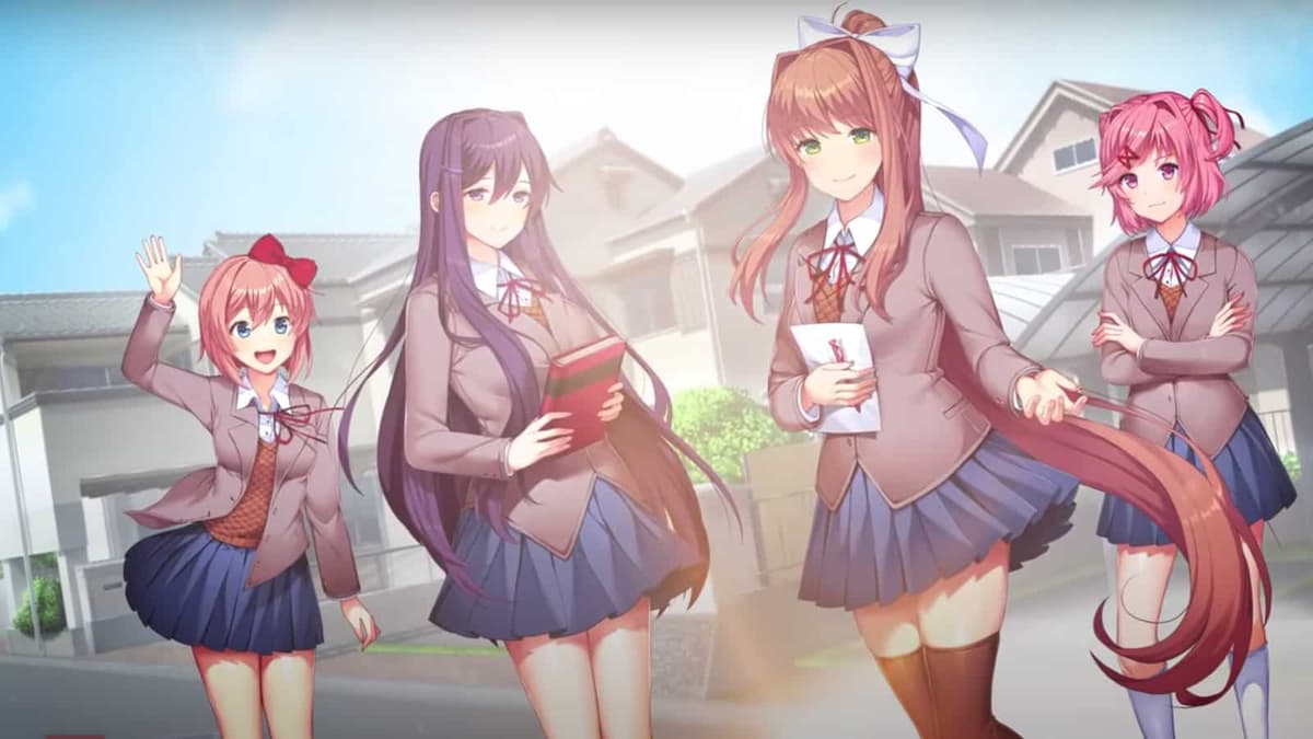 doki doki literature club characters standing outside