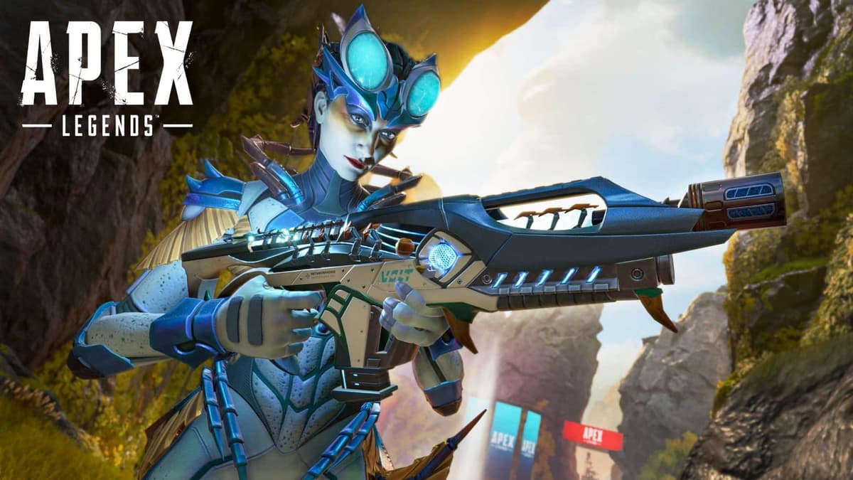 Apex Legends character holding blue VOLT skin