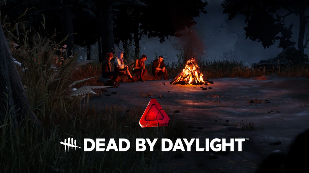 A screenshot showing the Bloodpoints logo alongside the DBD logo and an image of Survivors by a campfire in the game