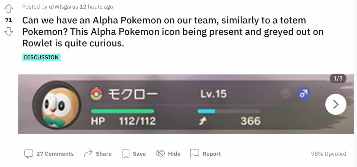 Pokemon Legends Arceus Alpha Pokemon menu