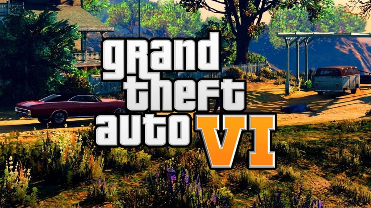 GTA 6 white and gold logo covering gun fight scene