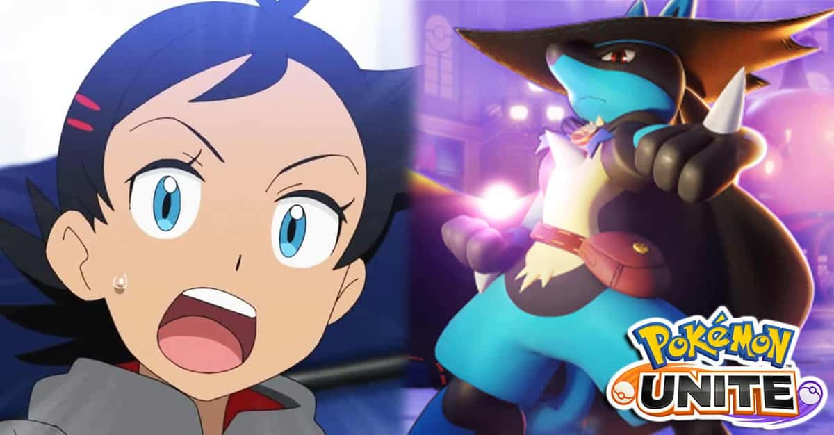 Pokemon anime Goh next to Lucario Holowear in Pokemon Unite