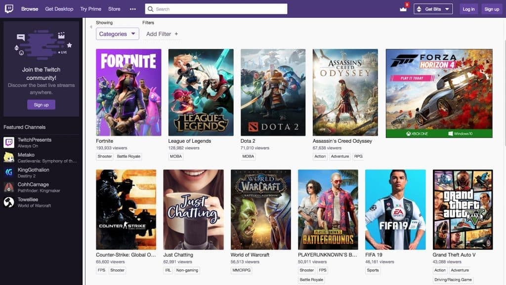 Twitch homepage