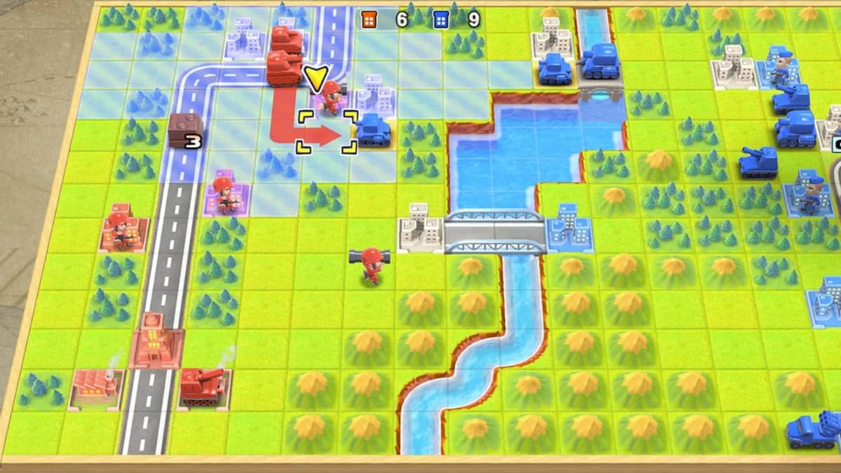 Advance Wars 1+2: Re-Boot Camp turn-based battle screen