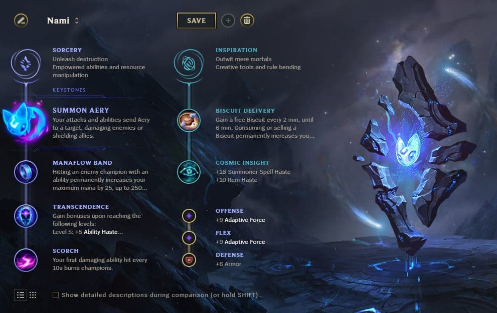 League of Legends nami rune page