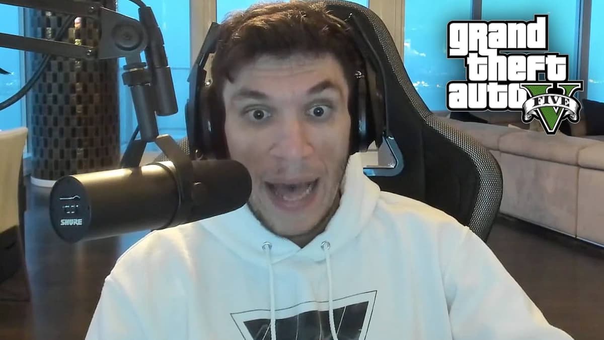 Twitch streamer Trainwrecks and GTA V logo