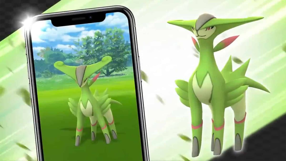 Virizion in a Raid Battle in Pokemon GO