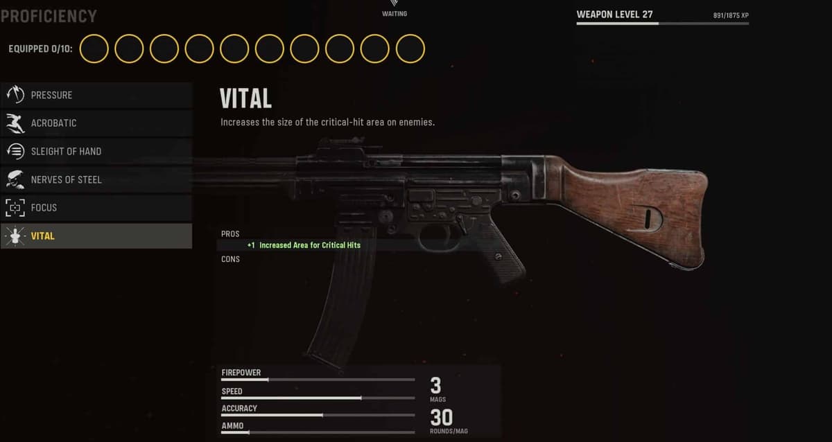 STG44 Vanguard loadout screen