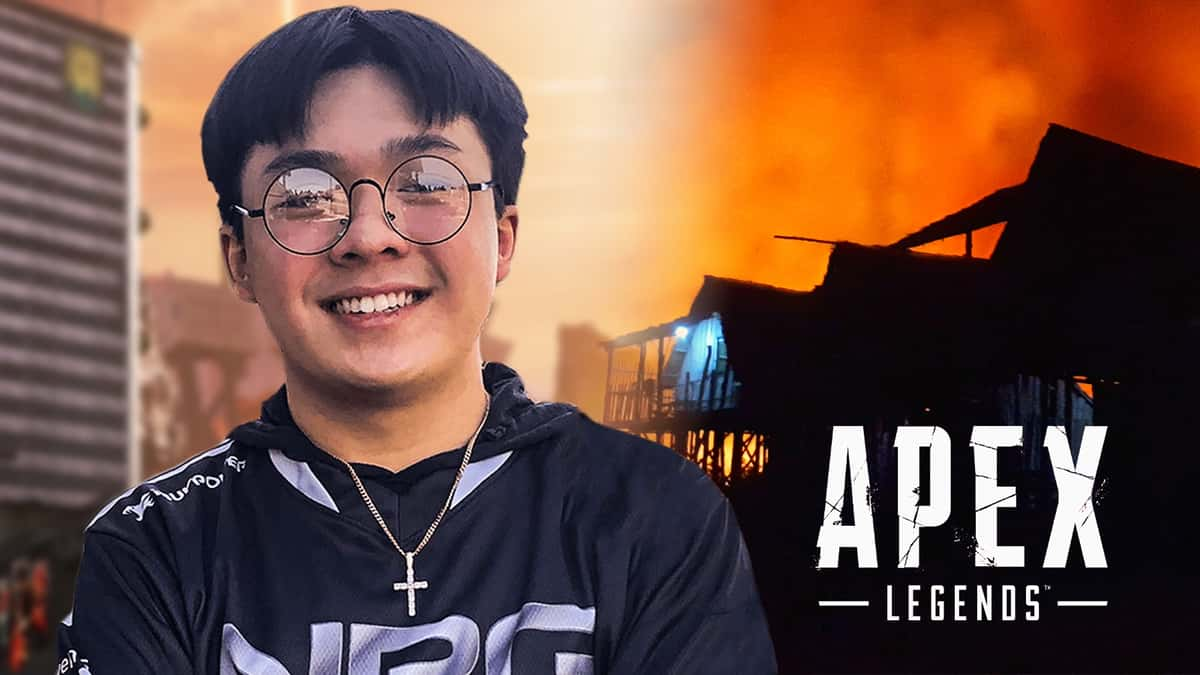 Apex Legends pro for NRG nafen standing in front of burning house