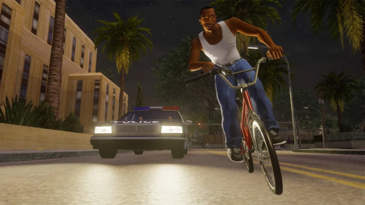 CJ riding a bike in GTA San Andreas