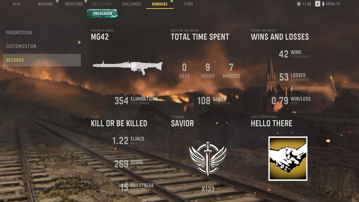 CoD Vanguard Combat Record screen