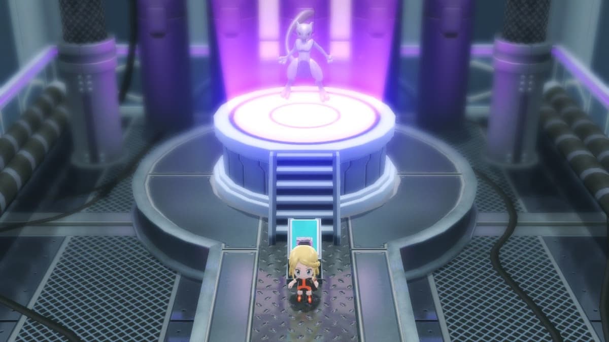 Pokemon Brilliant Diamond & Shining Pearl Genome room featuring Mewtwo