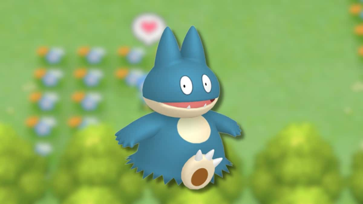 Munchlax with Pokemon BDSP background.