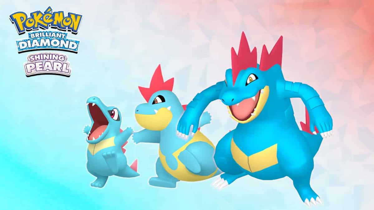 Pokemon Brilliant Diamond & Shining Pearl Feraligatr and Totodile evolution line artwork