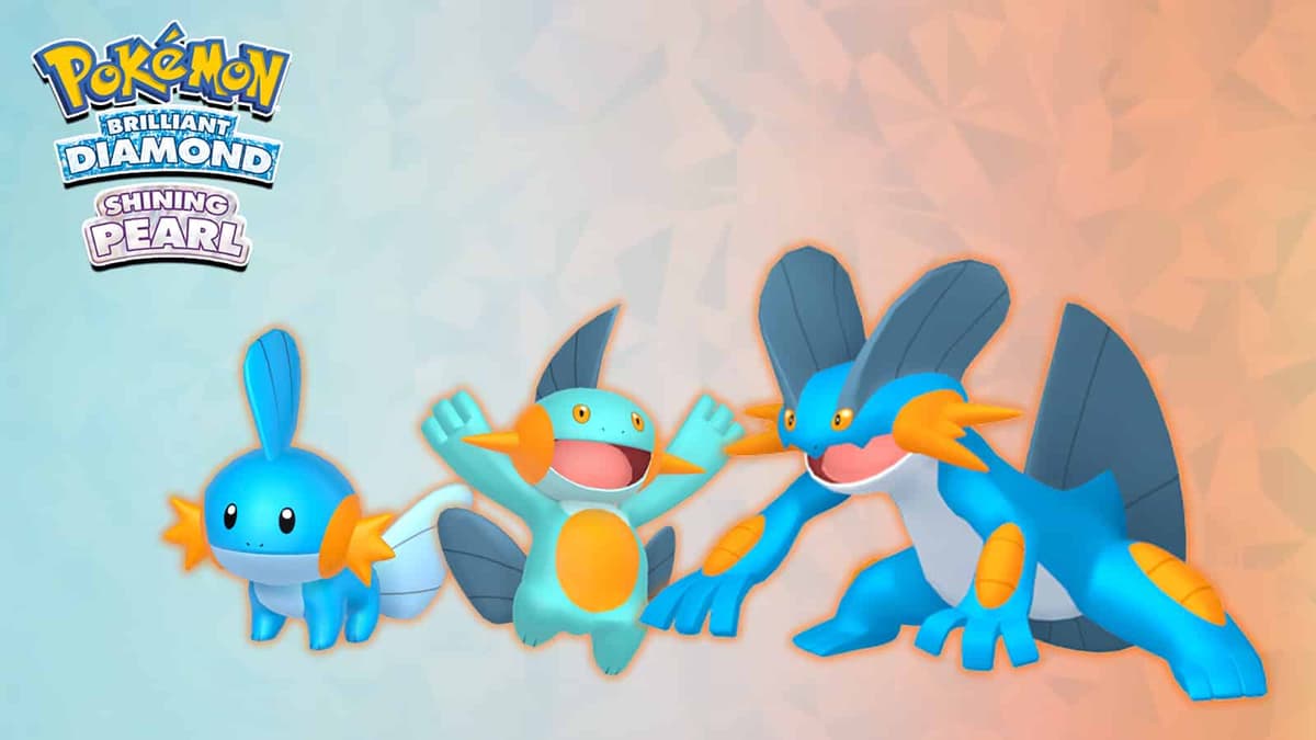 Pokemon Brilliant Diamond & Shining Pearl Mudkip and Swampert evolution line artwork