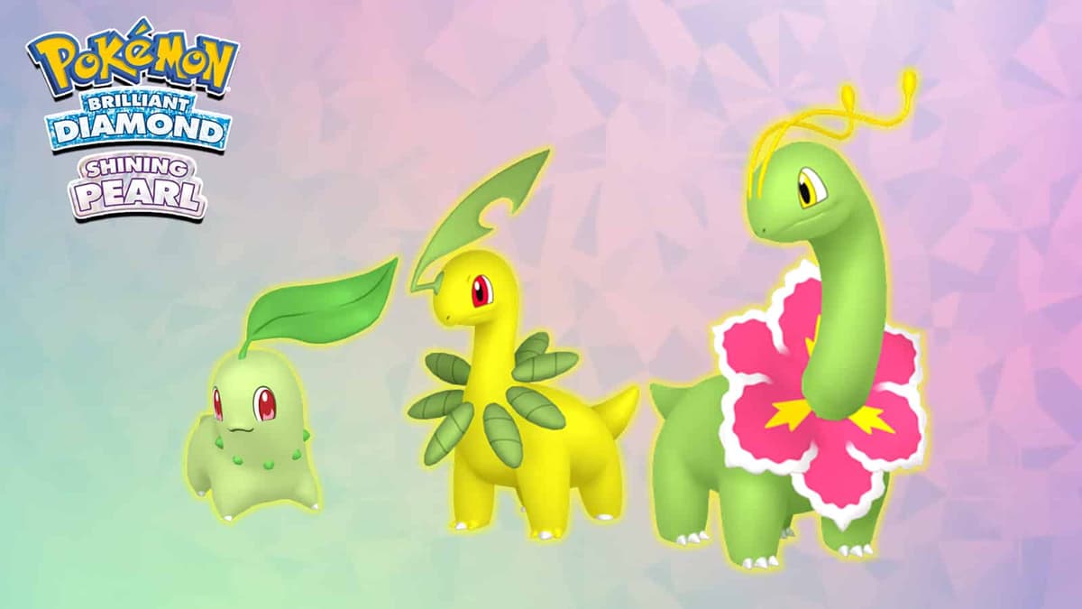 Pokemon Brilliant Diamond & Shining Pearl Chikorita and Meganium evolution line screenshot