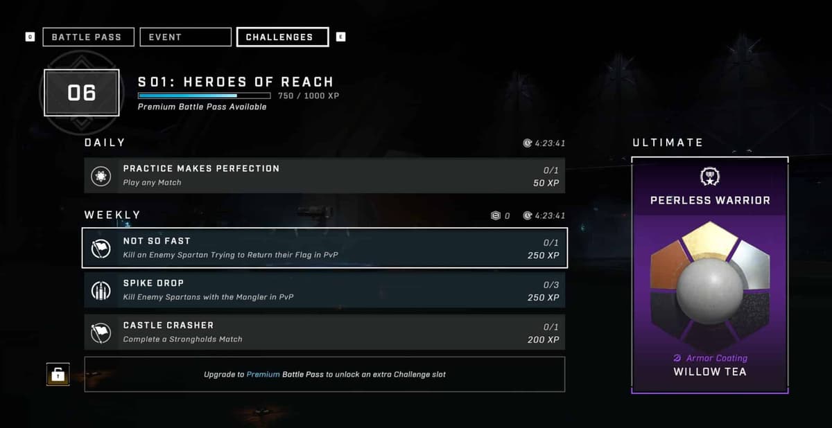 Halo Infinite Battle Pass challenge screen