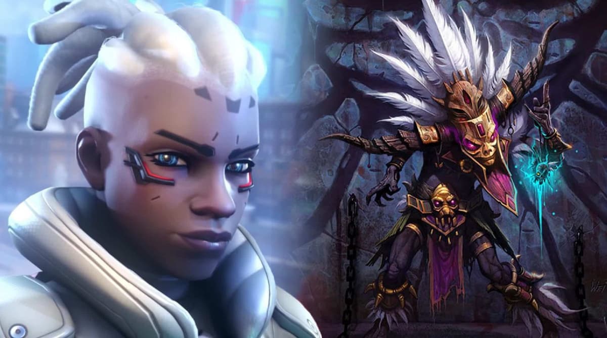 Overwatch hero Sojourn next to Diablo Witch Doctor