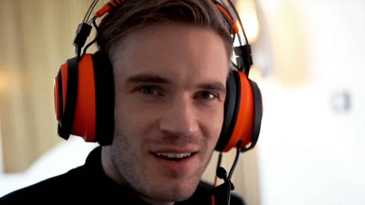 PewDiePie looks annoyed at camera.