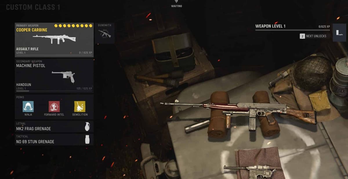 Cooper Carbine loadout screen