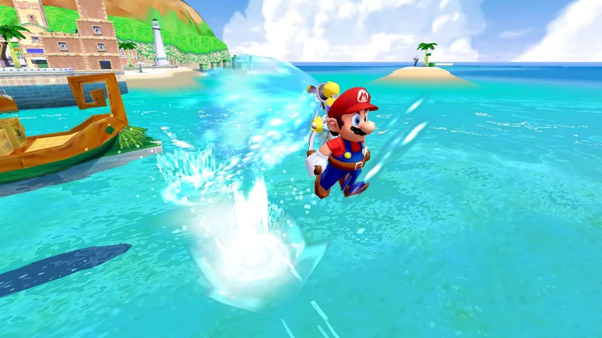 mario using jetpack in mario sunshine