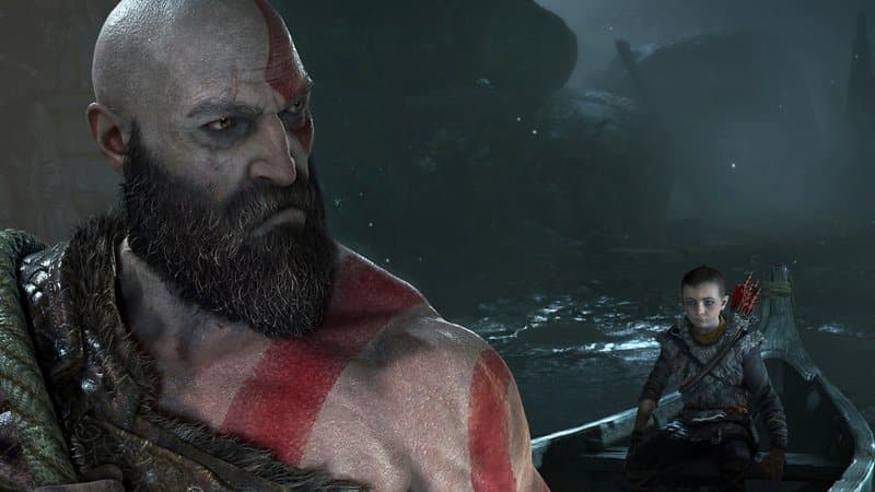 god of war kratos and atreus on a boat