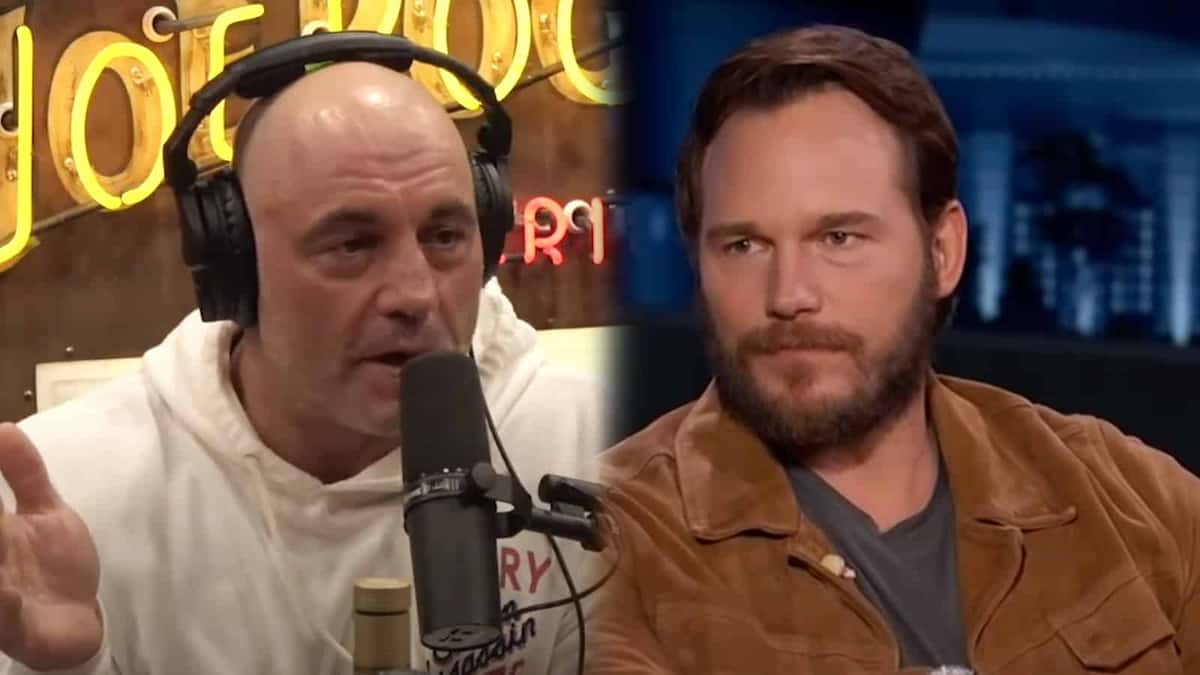 JRE Podcast host Joe Rogan next to Hollywood actor Chris Pratt