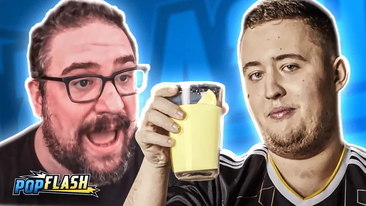 Vitality ZywOo holding glass of lemonade next to Richard Lewis