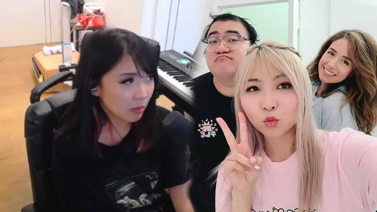 Twitch streamer LilyPichu next to OfflineTV group photoshoot.